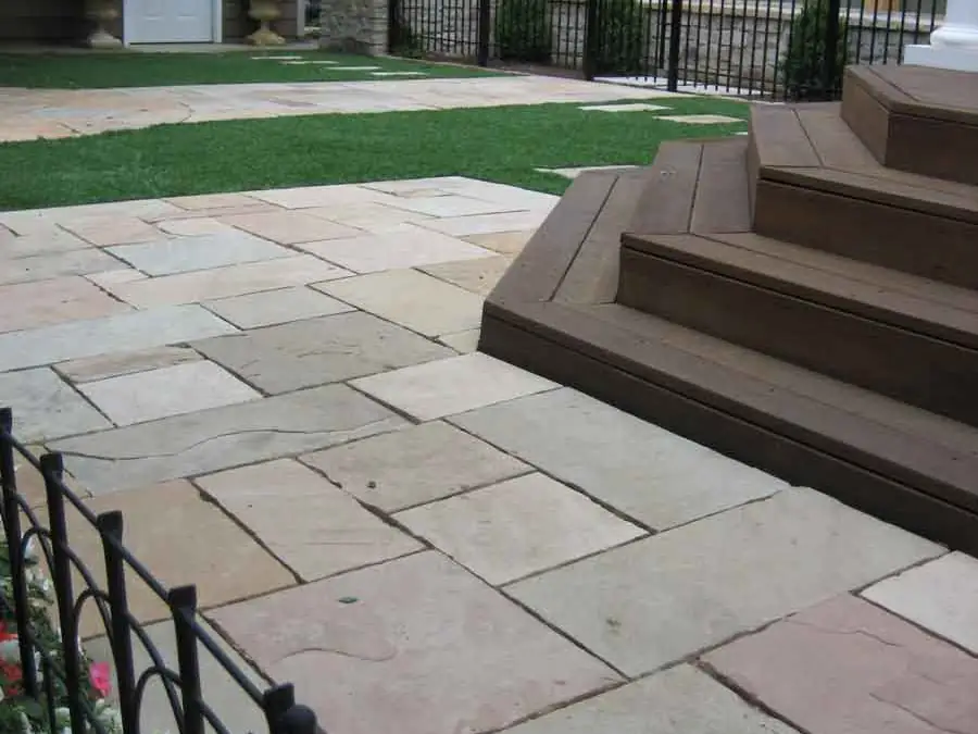 Flagstone and steps beside the koi pond at City Park West