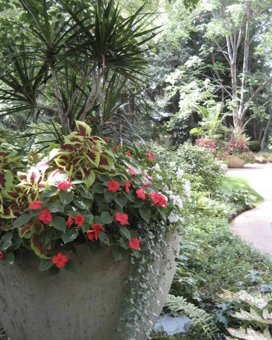 Signature planter of mixed annuals by Stonegate Gardens