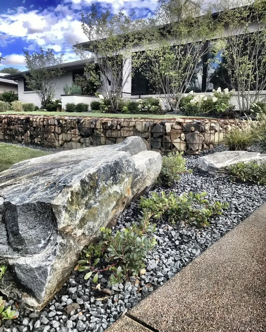 Boulder and drought-tolerant planting in a recent Stonegate garden